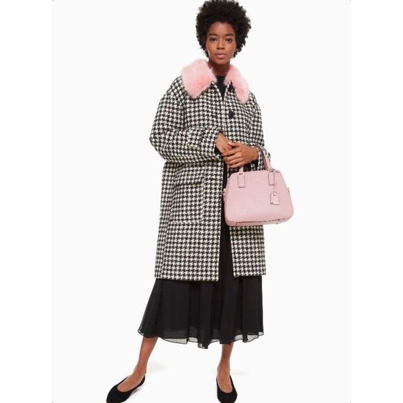 COPY - Kate Spade houndstooth wool coat detachable pink fur collar lined NWOT s… - Picture 5 of 15
